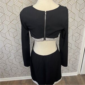 Trixxi Black Long-Sleeve Backless Dress with Silver Trim